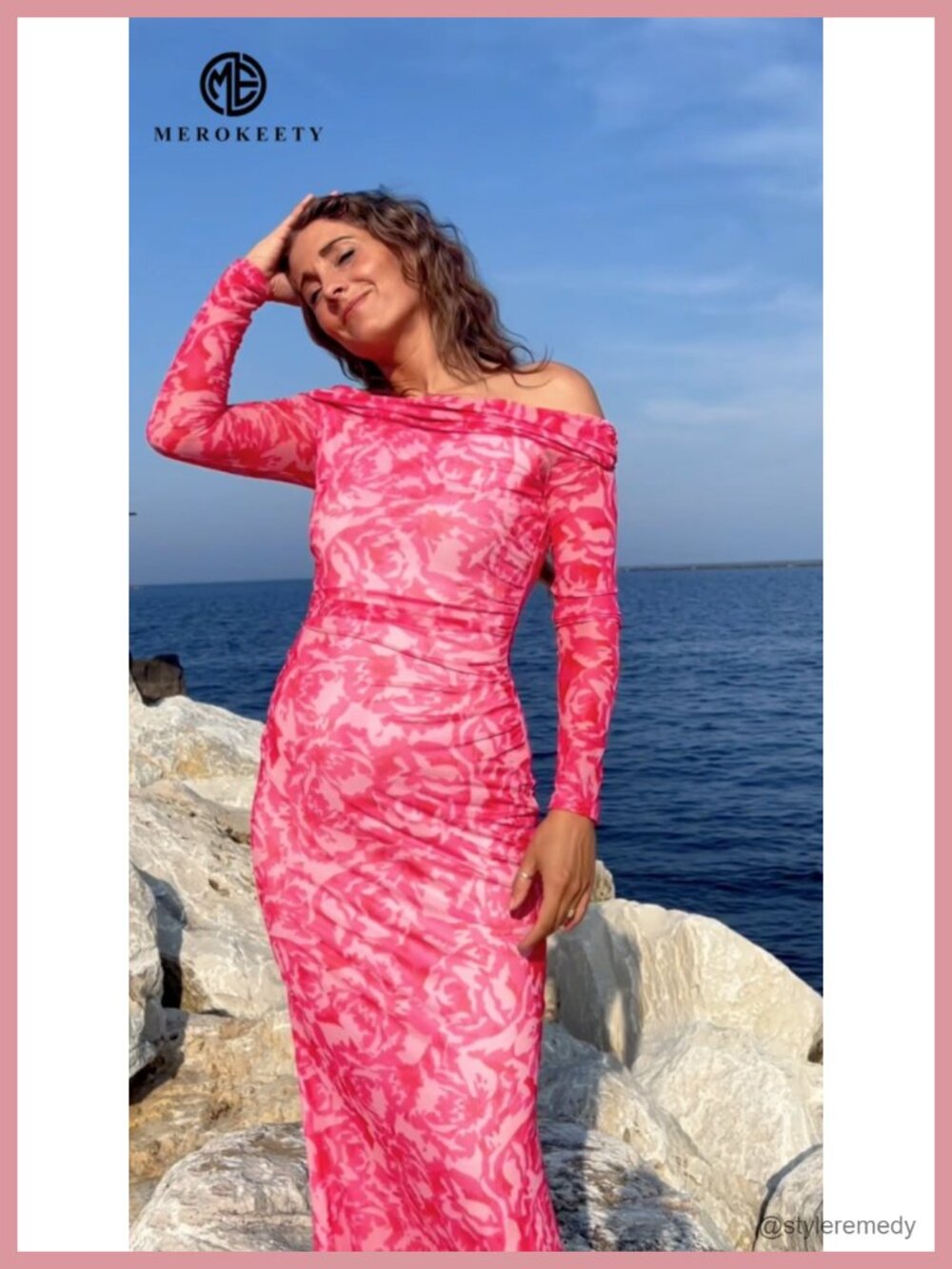 Off Shoulder Floral Bodycon Maxi Dress Long Sleeve Formal Party - Picture 6 of 6